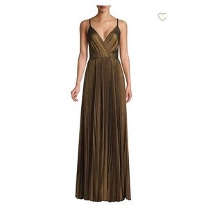 Metallic pleated bustier spaghetti strap maxi